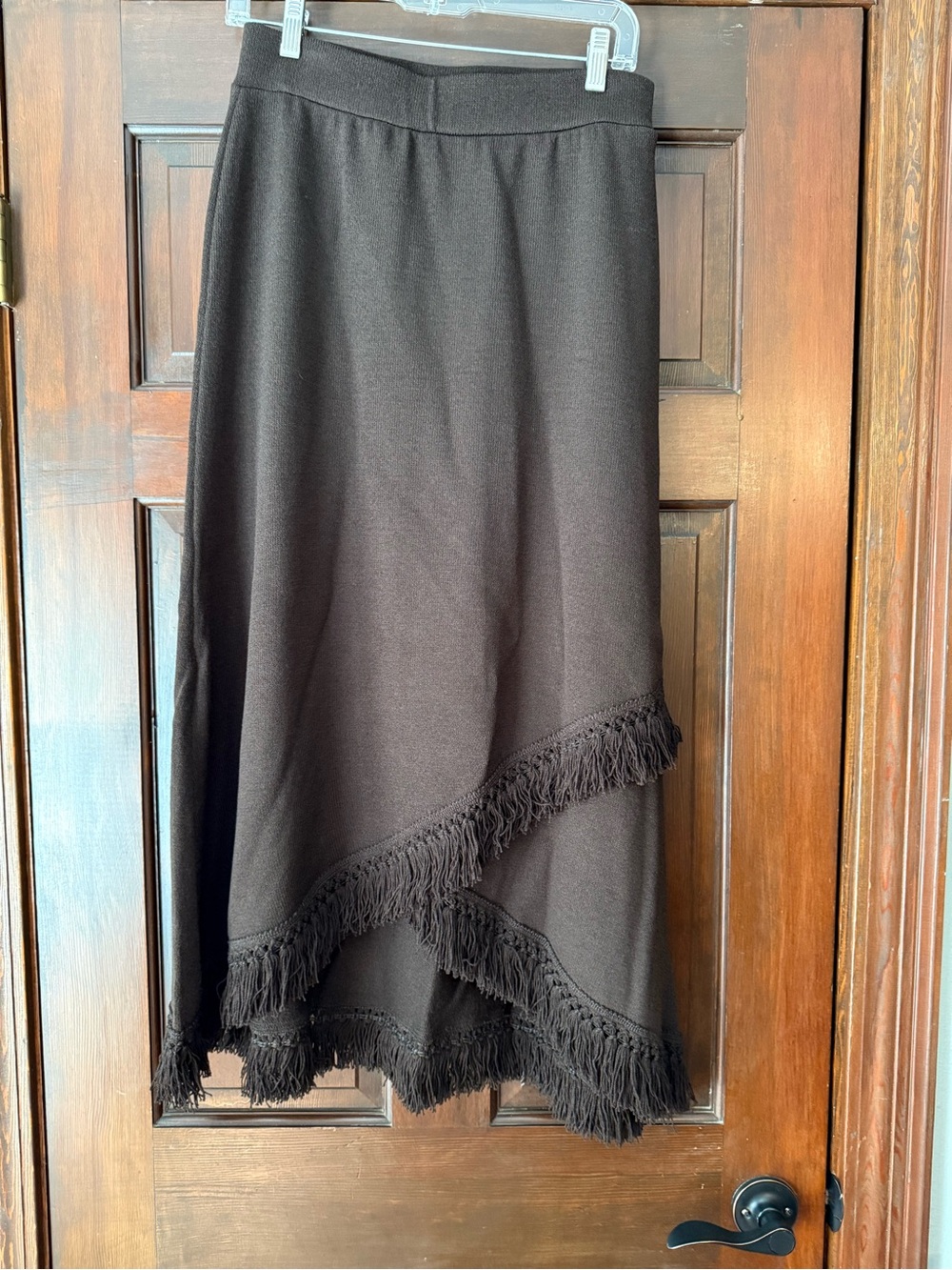 St John Sport Faux wrap Brown Fringe Midi Skirt